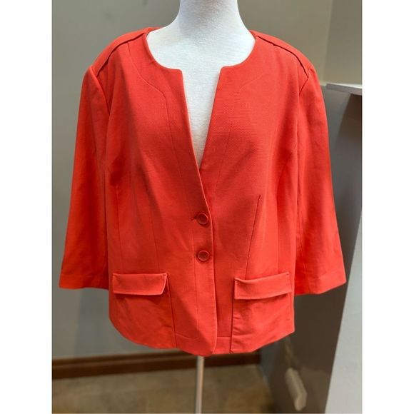 Classiques Entier Jackets & Blazers - Classiques Entier 18W tangerine 3/4 sleeve button front lined tweed style blazer